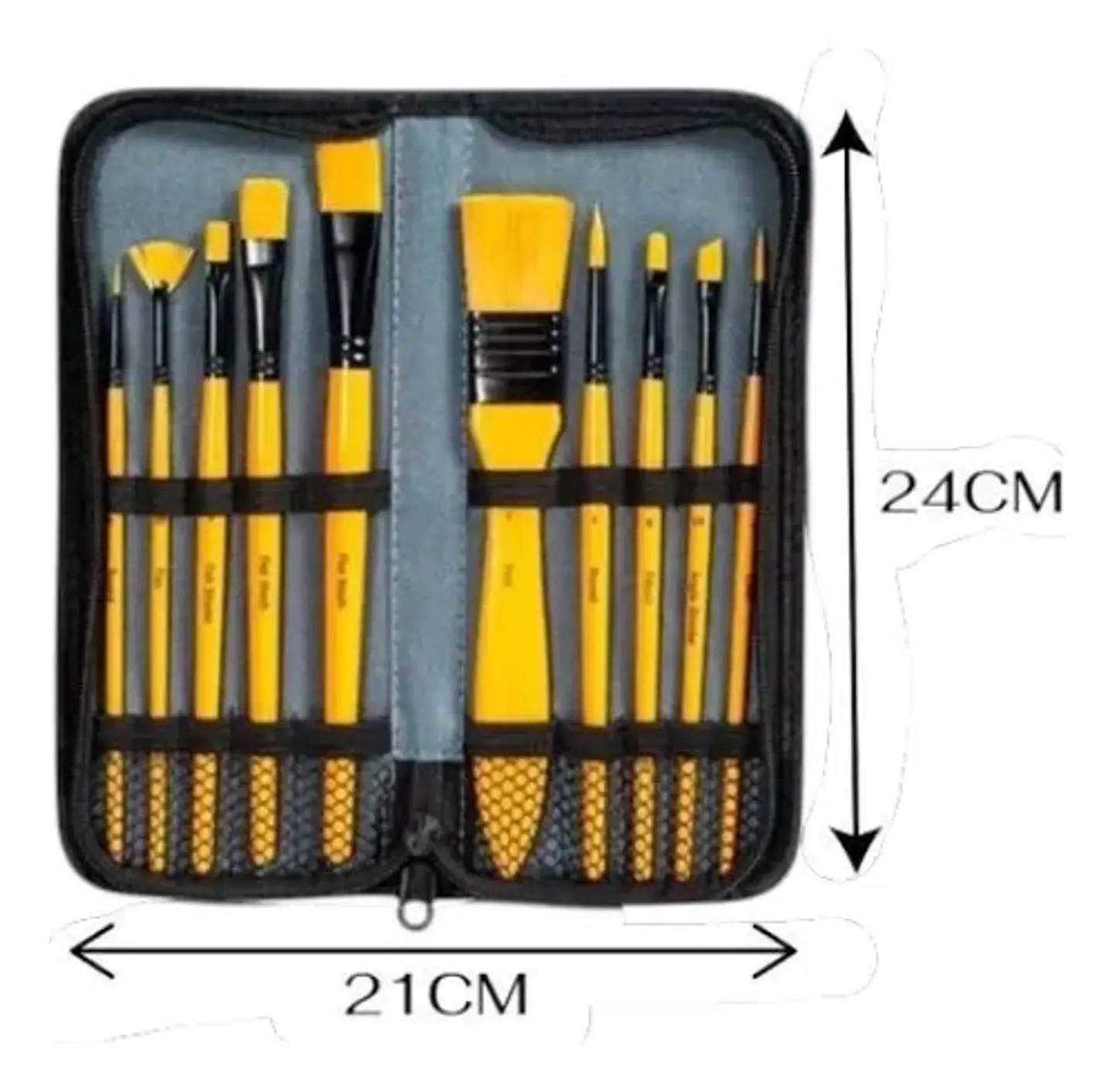 Set De 10 Pinceles Profesionales Para Arte Acrílico Con Estu Amarillo 6