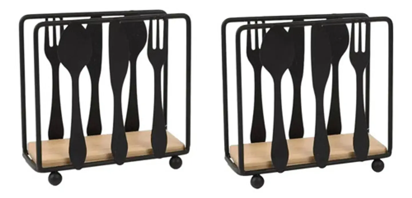 Set X2 Servilleteros De Mesa En Metal Y Madera Diseño Cubier 1