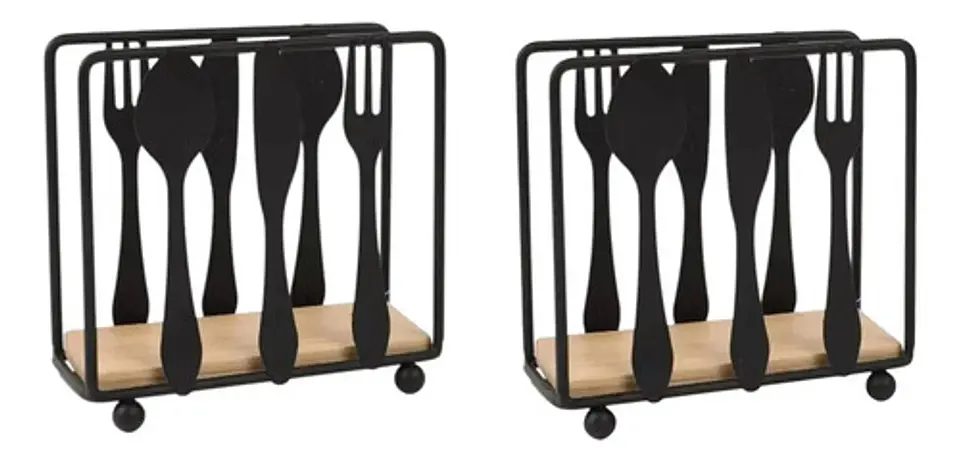 Set X2 Servilleteros De Mesa En Metal Y Madera Diseño Cubier 1