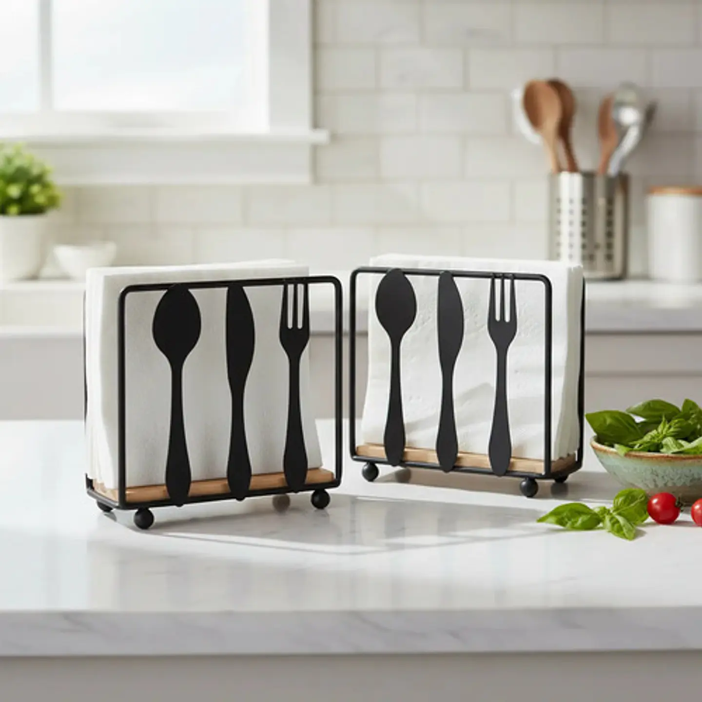 Set X2 Servilleteros De Mesa En Metal Y Madera Diseño Cubier 3