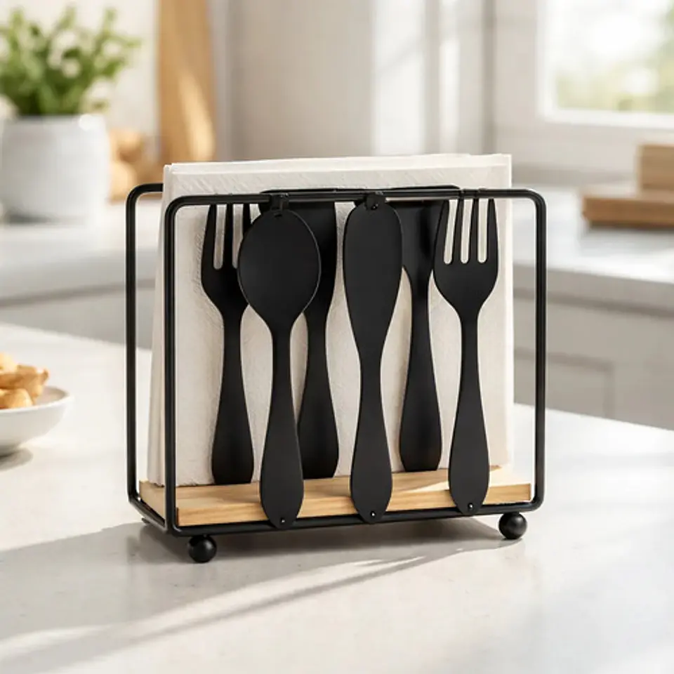 Set X2 Servilleteros De Mesa En Metal Y Madera Diseño Cubier 5