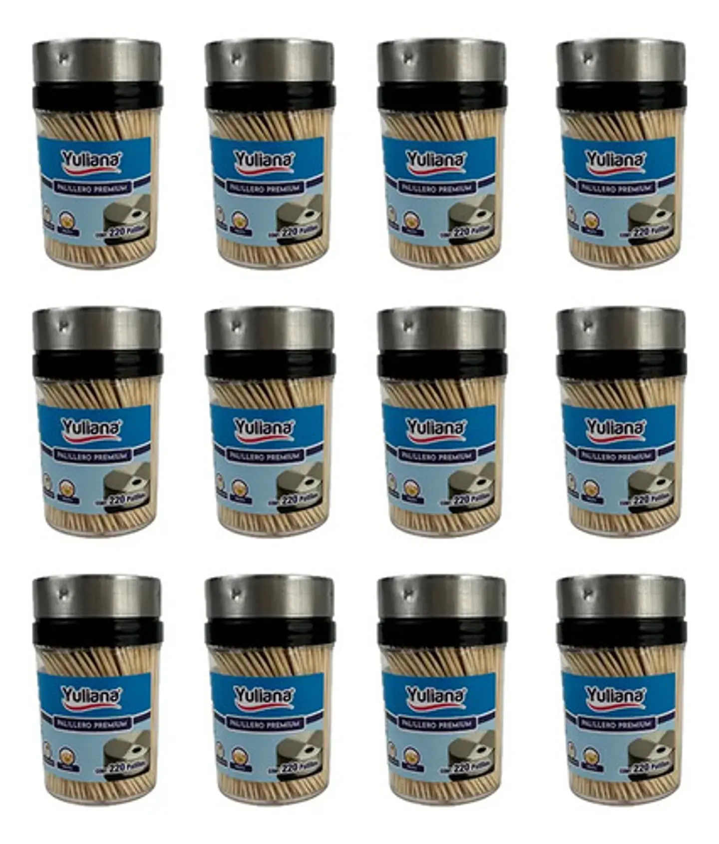 Palillero Premium Tapa De Acero Con 220 Palillos 12 Piezas Color Transparente 1