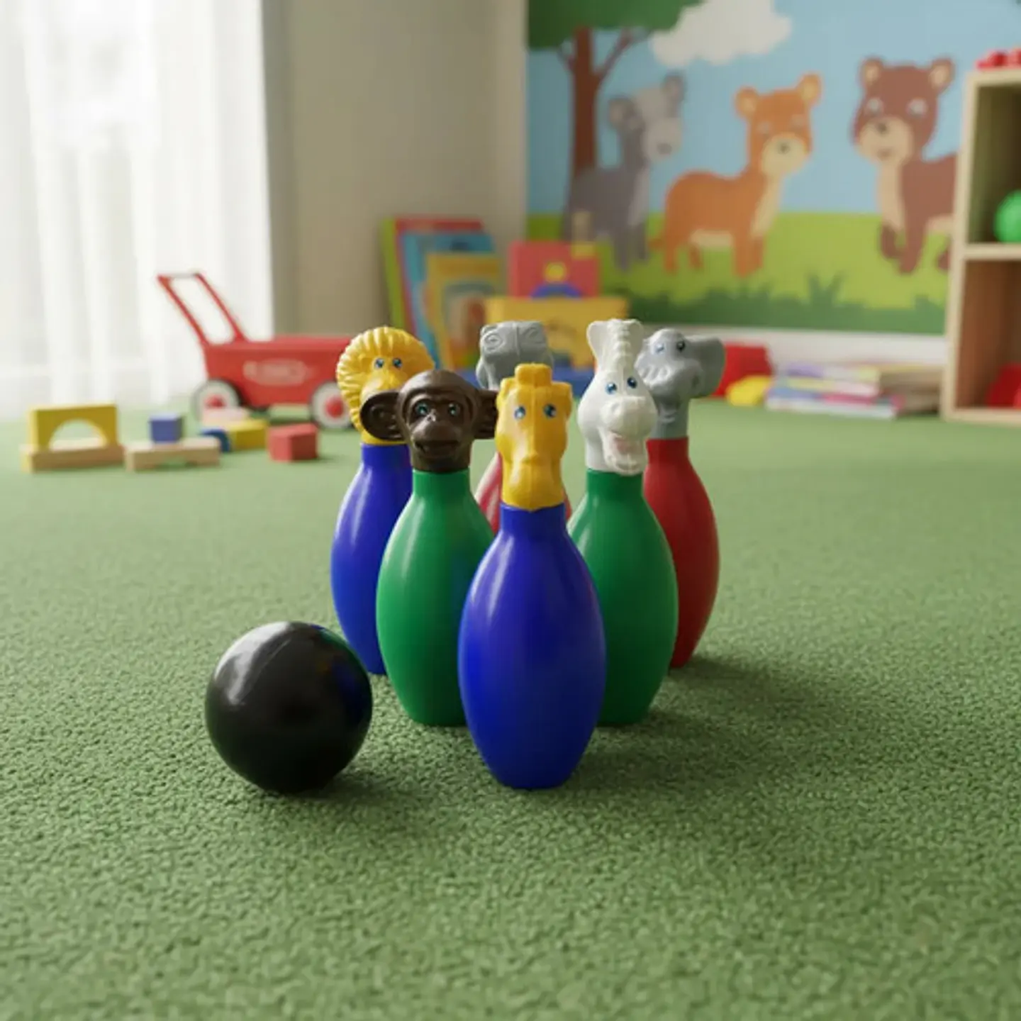 Juego Bolos 30cm Animales Salvajes Juguete Didáctico Niños Bolsa 2