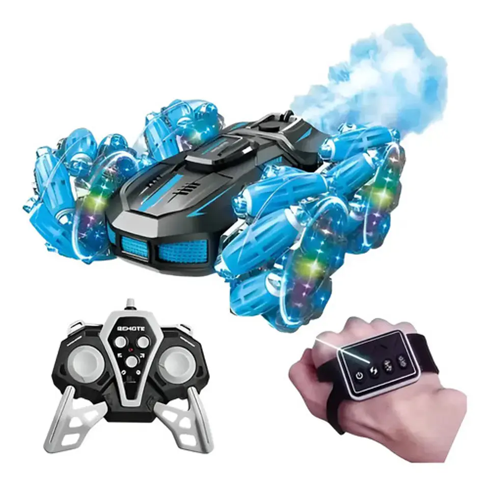 Carro Loco Control Remoto Doble Cara Reloj Luces Sonidos Color Negro Con Azul 5