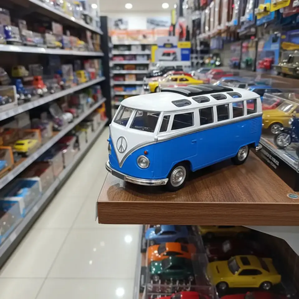 Carro A Escala 1:32 Volkswagen Kombi Clásica De Colección Azul Acero 5