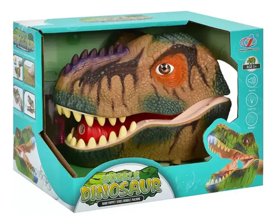 Máquina De Burbujas Cabeza De Dinosaurio Con Luces Y Sonido 4