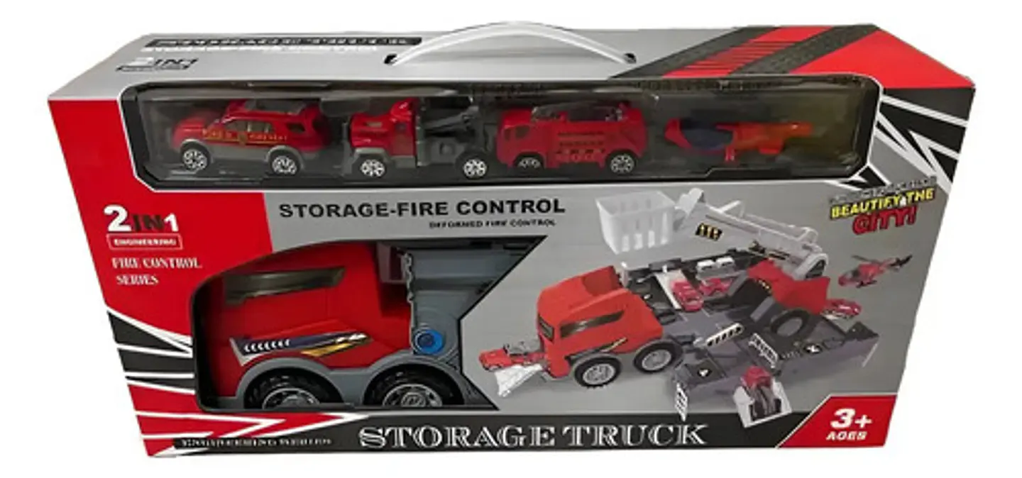 Mula Camion Construccion Tractomula Juguete 4 Vehiculos Color Rojo Personaje Carro Auto 2