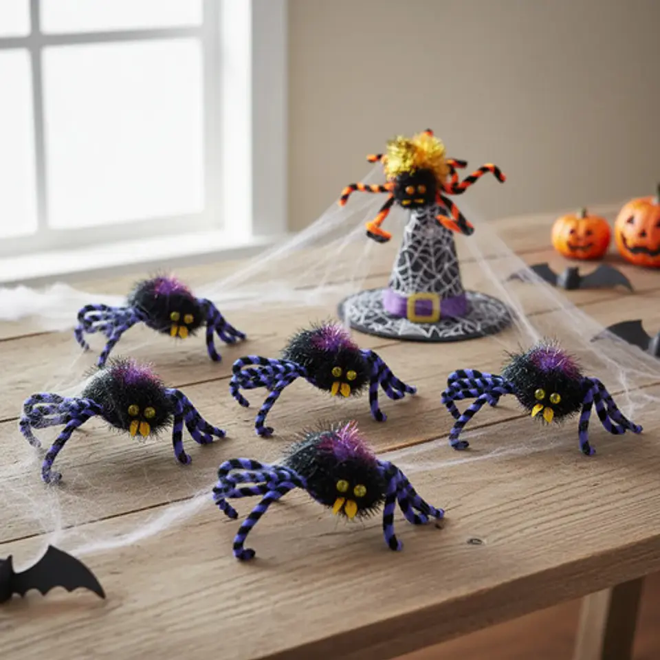 6 Arañas Surtidas Decorativa Halloween Peluda Adorno Fiesta 1