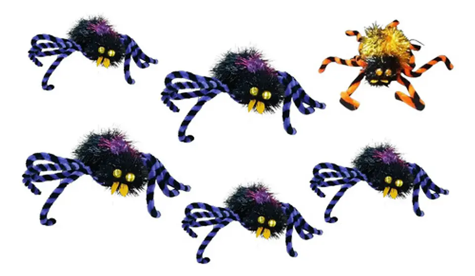 6 Arañas Surtidas Decorativa Halloween Peluda Adorno Fiesta 3