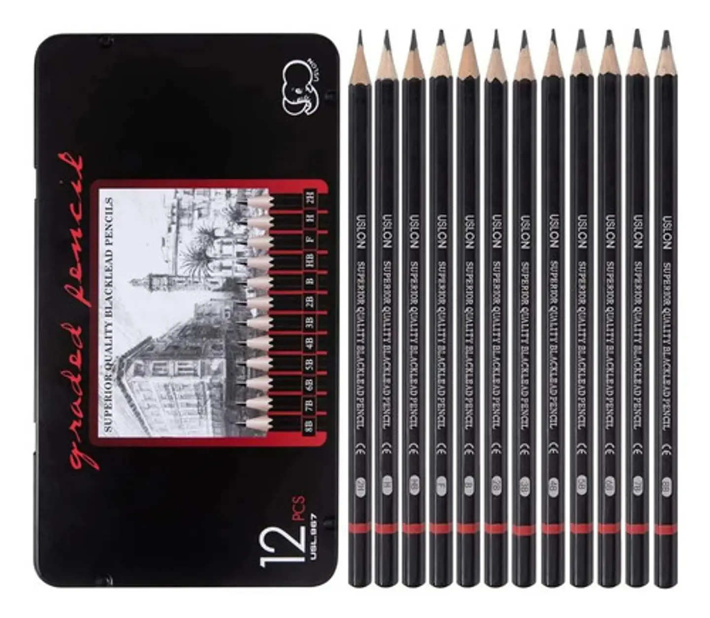 Set De 12 Lápices De Dibujo Profesionales Negros 1