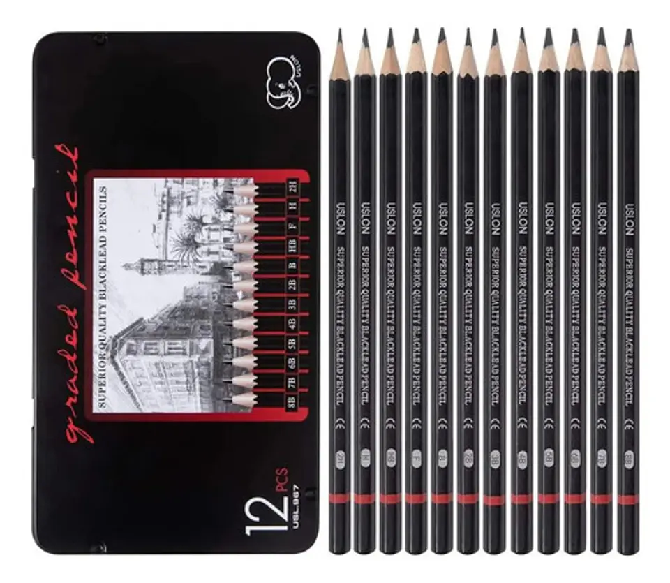 Set De 12 Lápices De Dibujo Profesionales Negros 1