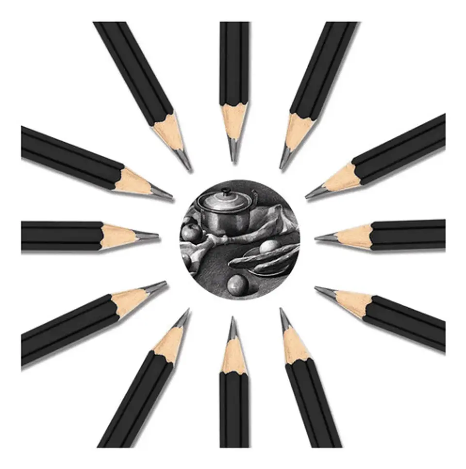 Set De 12 Lápices De Dibujo Profesionales Negros 2