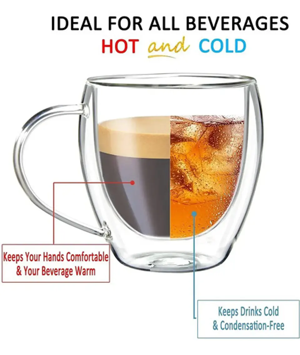 Taza Café Doble Pared Borosilicato 150ml Cafetería Pocillo 4