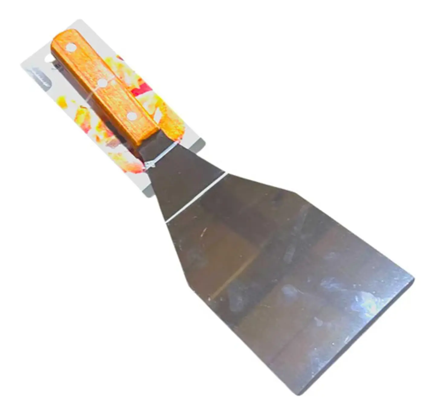 Espátula Hamburgesa Utensilio Cocina Curva Mango Plastico Madera 4