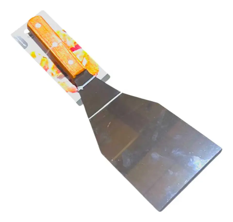 Espátula Hamburgesa Utensilio Cocina Curva Mango Plastico Madera 4