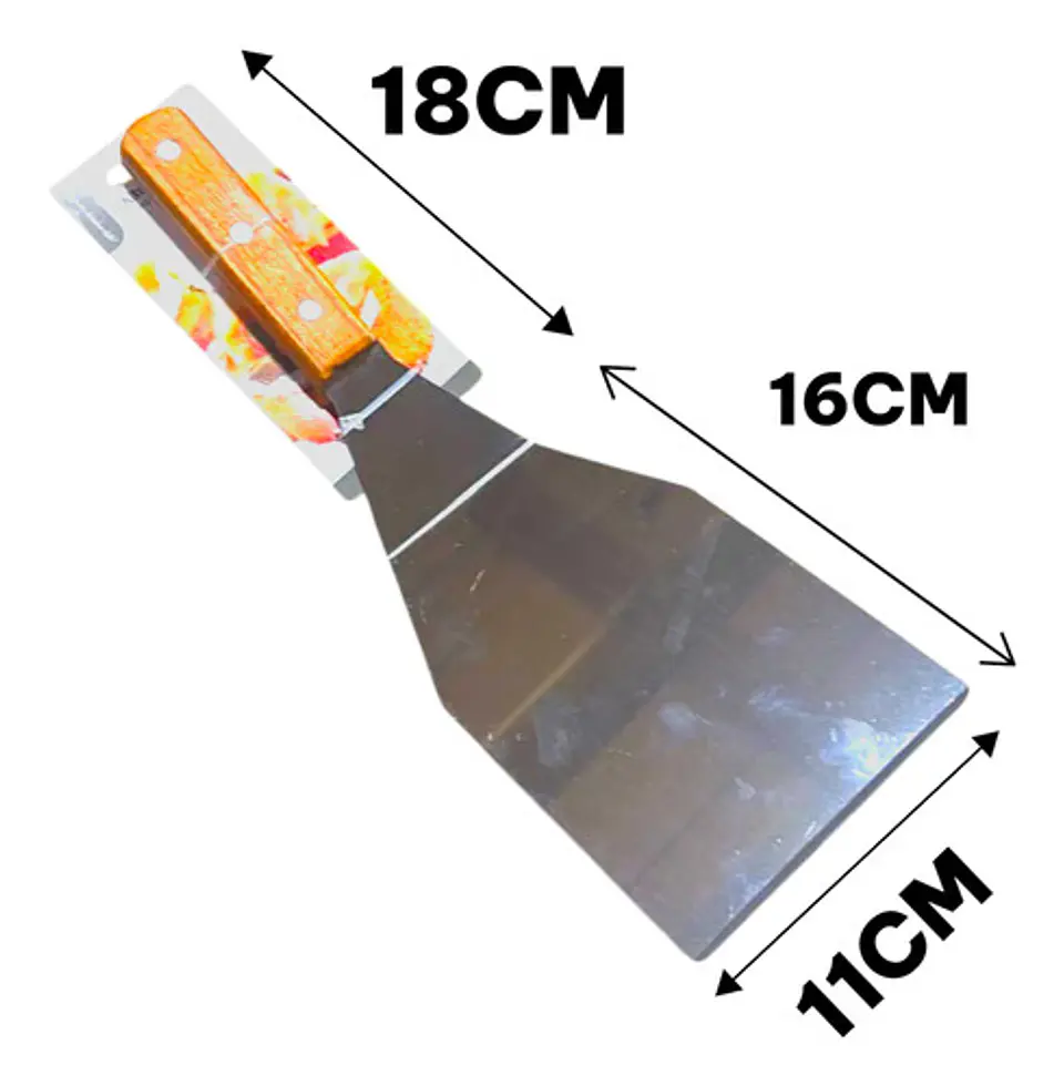 Espátula Hamburgesa Utensilio Cocina Curva Mango Plastico Madera 5