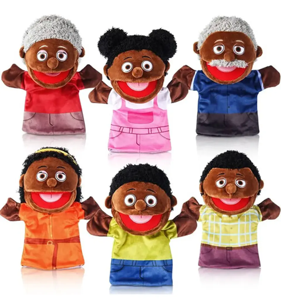 Set De 6 Títeres De Mano Familia Afro En Peluche Escolar 1