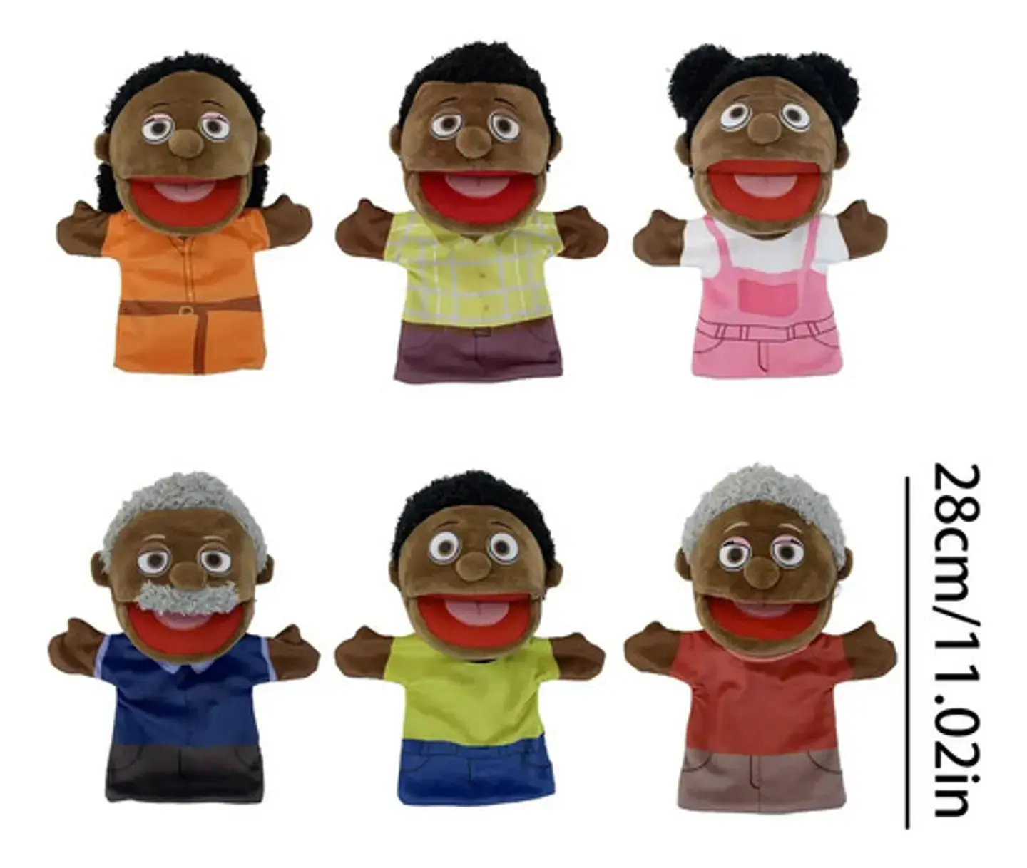 Set De 6 Títeres De Mano Familia Afro En Peluche Escolar 6