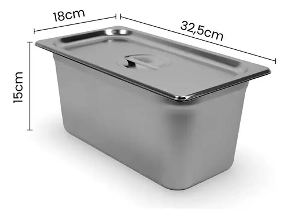 Azafate En Acero Inoxidable Gn 1/3 32.5x18x15cm Con Tapa 4