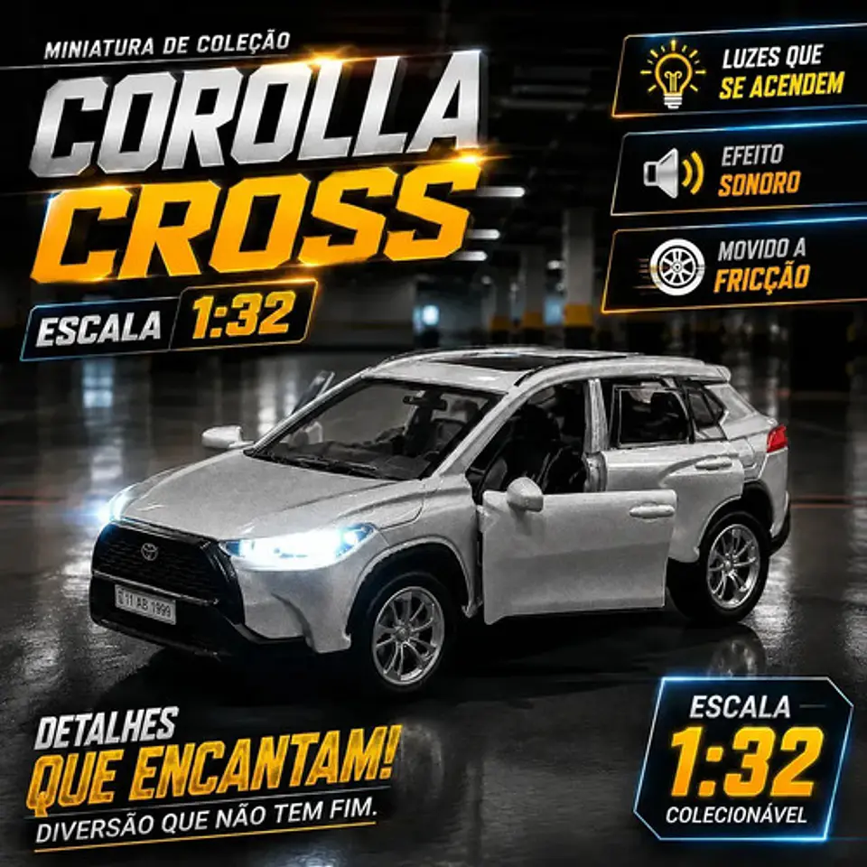Luz De Sonido Friccao Para Coche Miniatura Toyota Corolla Cross 1:32 Para Abrir Puertas, Luz Blanca, Suv Blanco 2