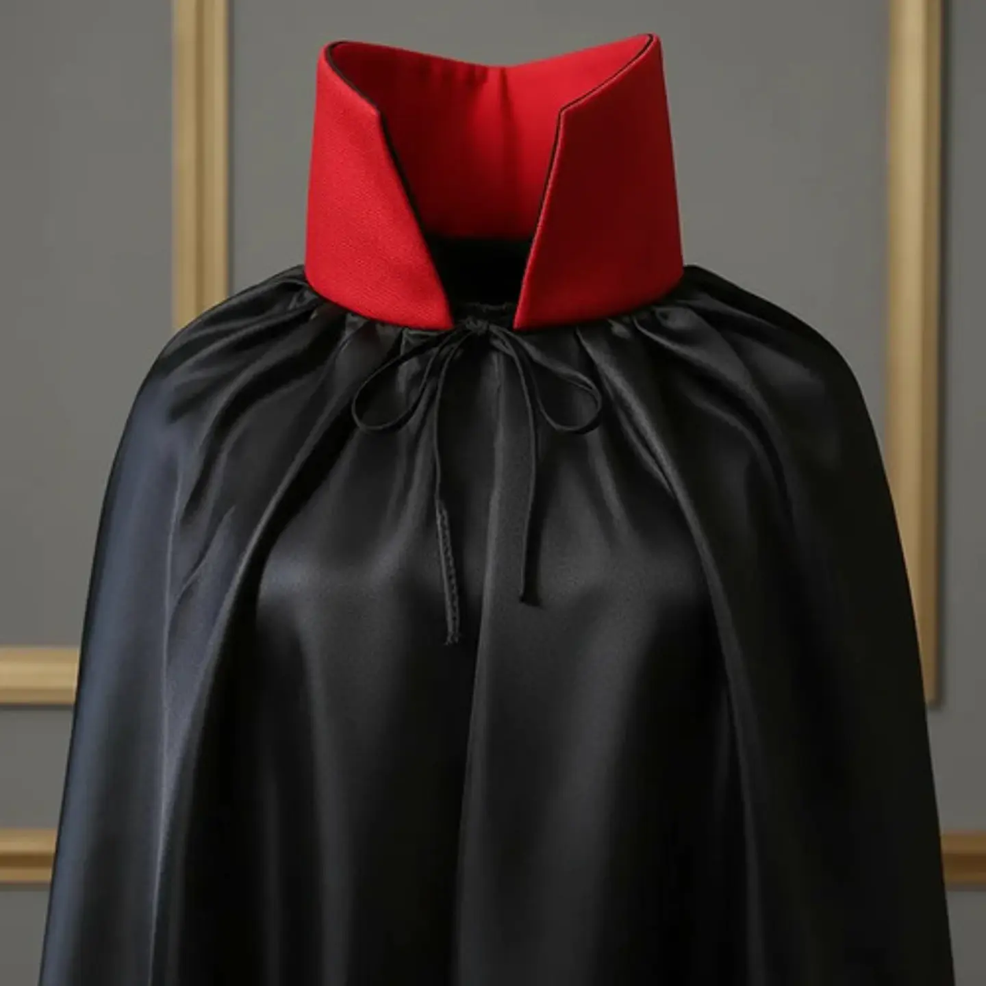 Capa Larga Vampiro Drácula Halloween Negra Con Cuello Rojo Negro S 3