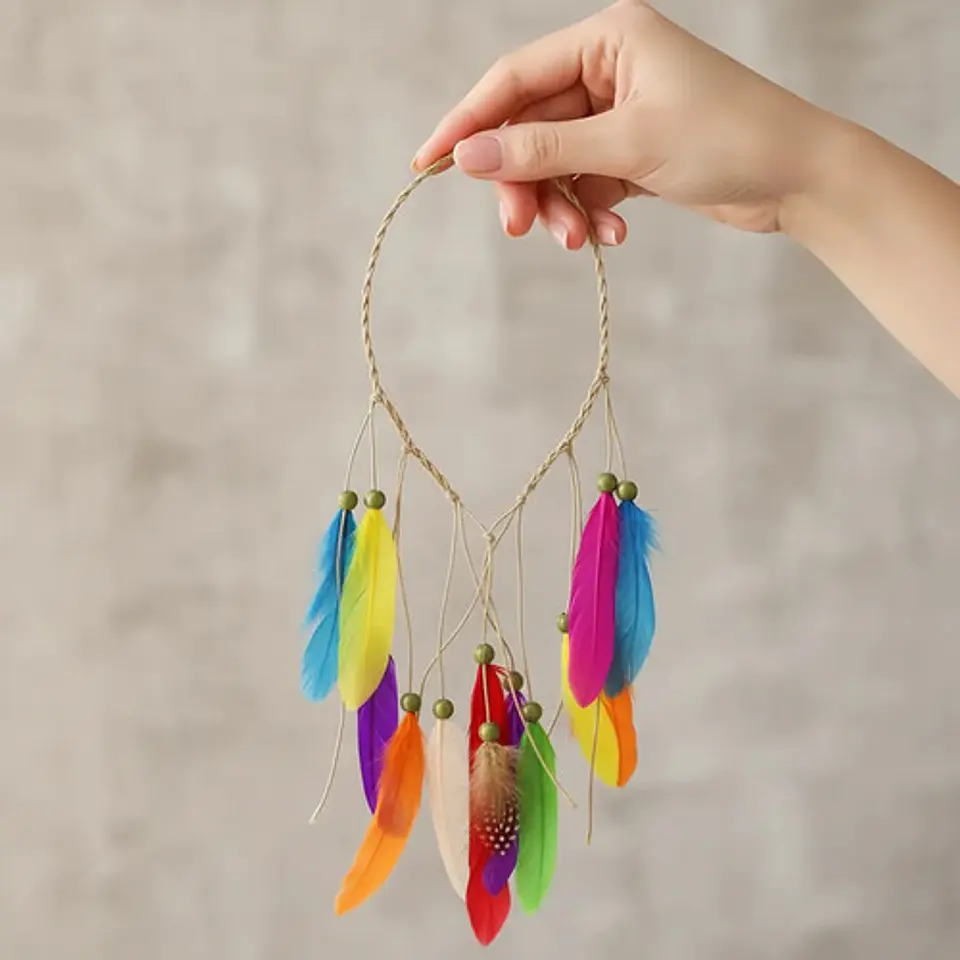 Balaca Boho Con Plumas De Colores Para Cabello Halloween 4