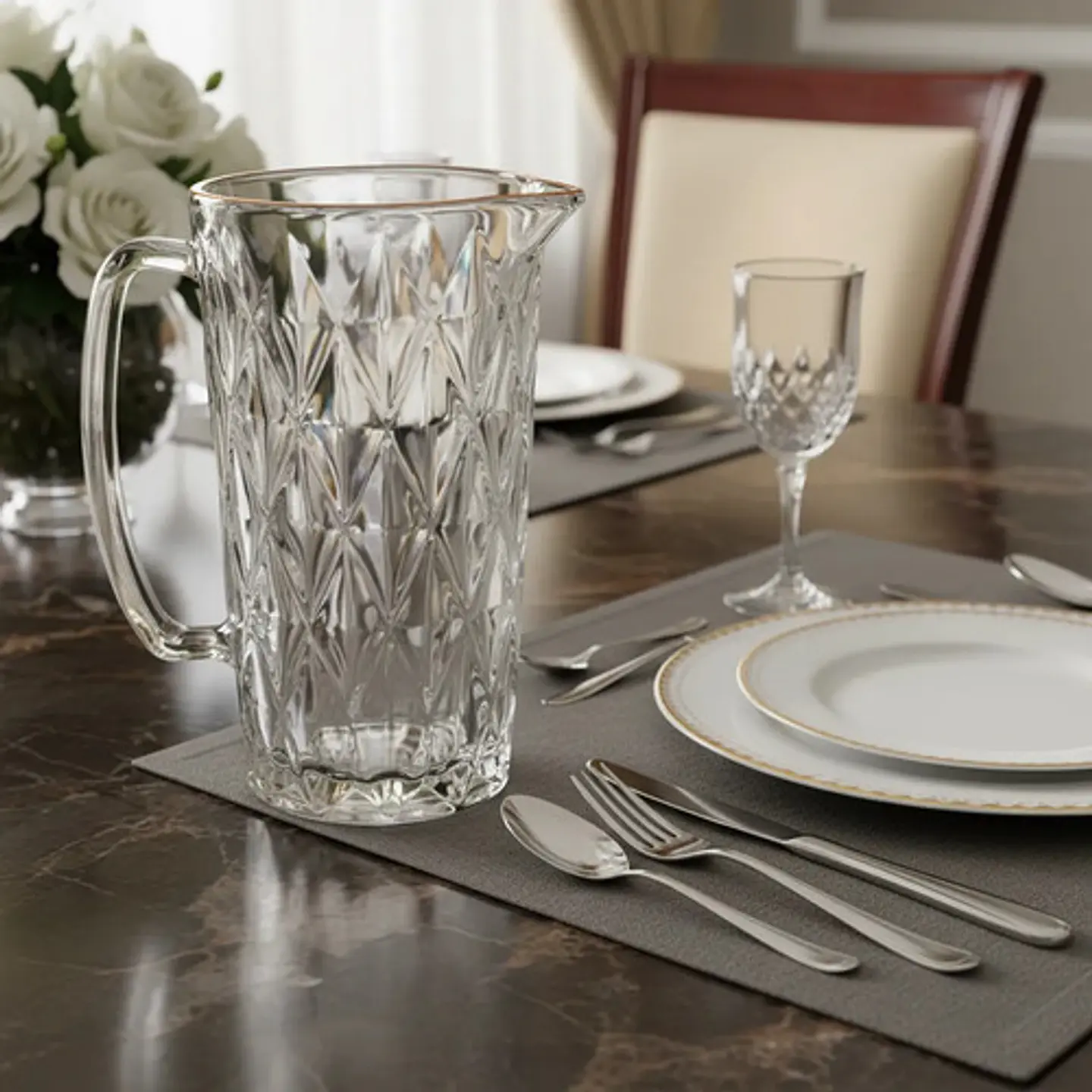 Jarra De Vidrio Labrada Con Diseño Diamante Para Jugo Cocina 4