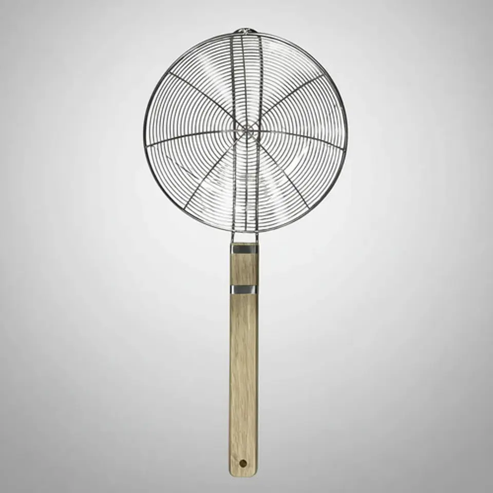 Colador Cucharon Acero Inoxidable Mango Madera Freir 50 Cm 1