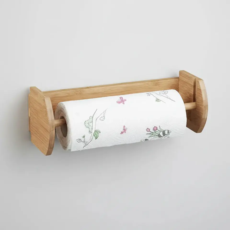 Portarrollos De Cocina En Madera Bambú Para Pared Moderno 1