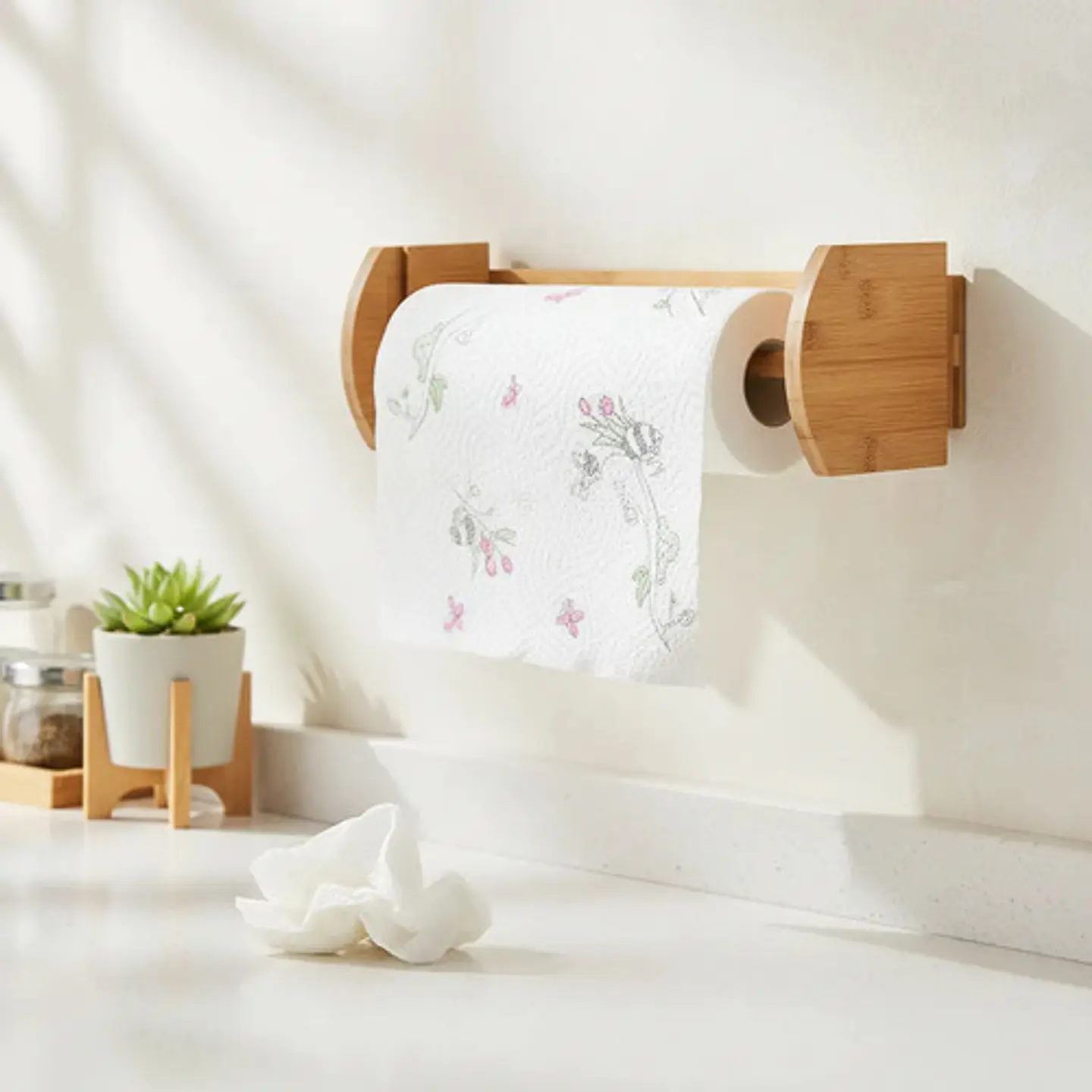 Portarrollos De Cocina En Madera Bambú Para Pared Moderno 3