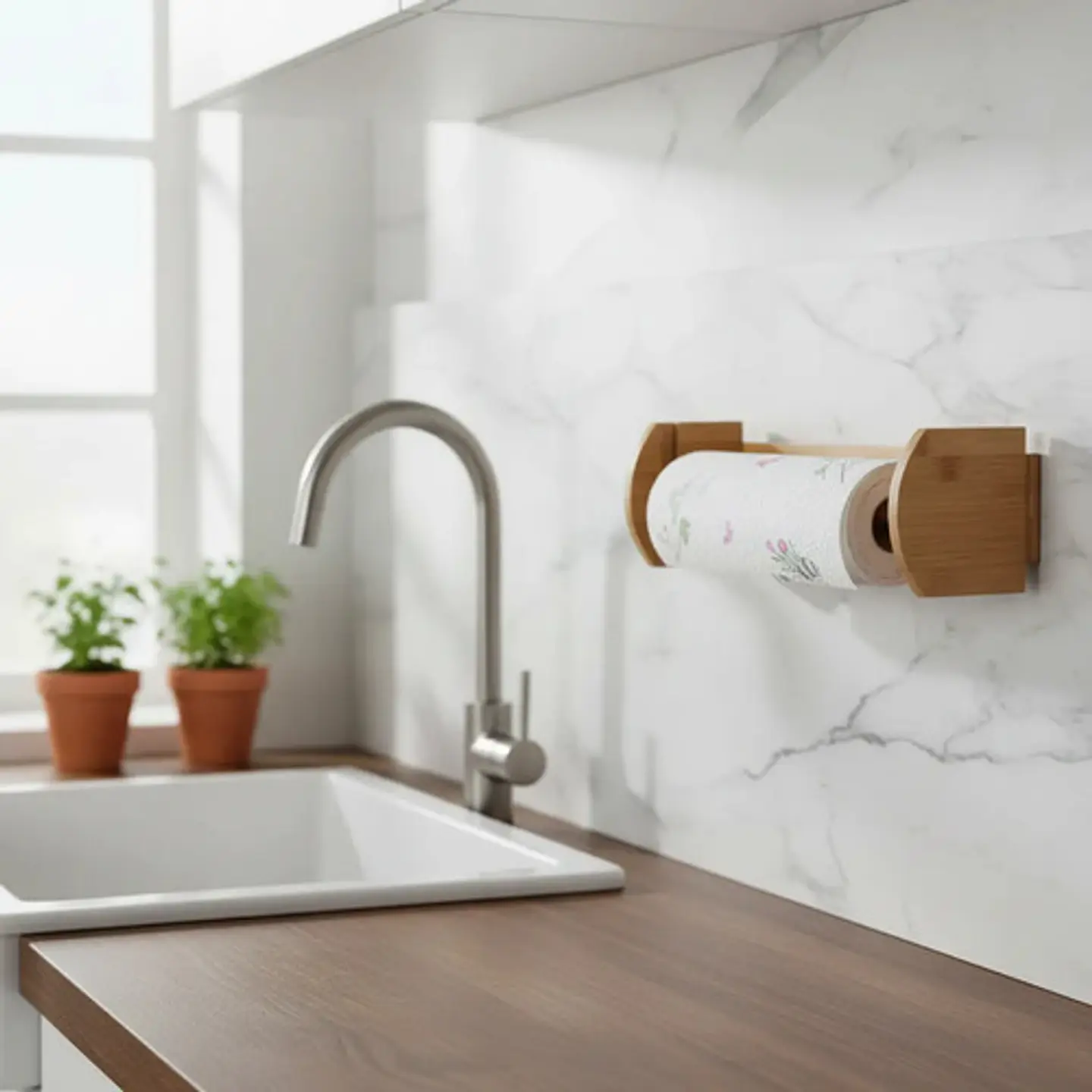 Portarrollos De Cocina En Madera Bambú Para Pared Moderno 4