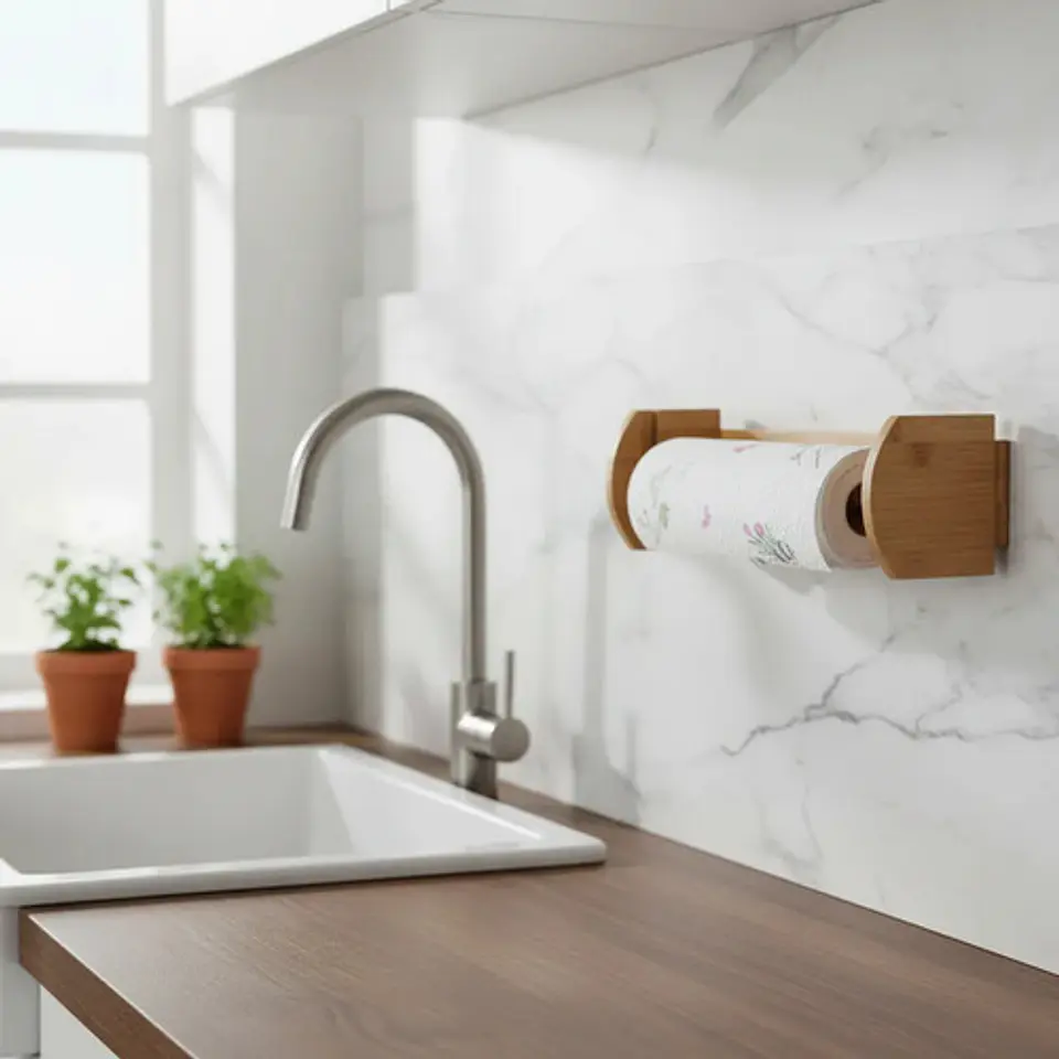 Portarrollos De Cocina En Madera Bambú Para Pared Moderno 4