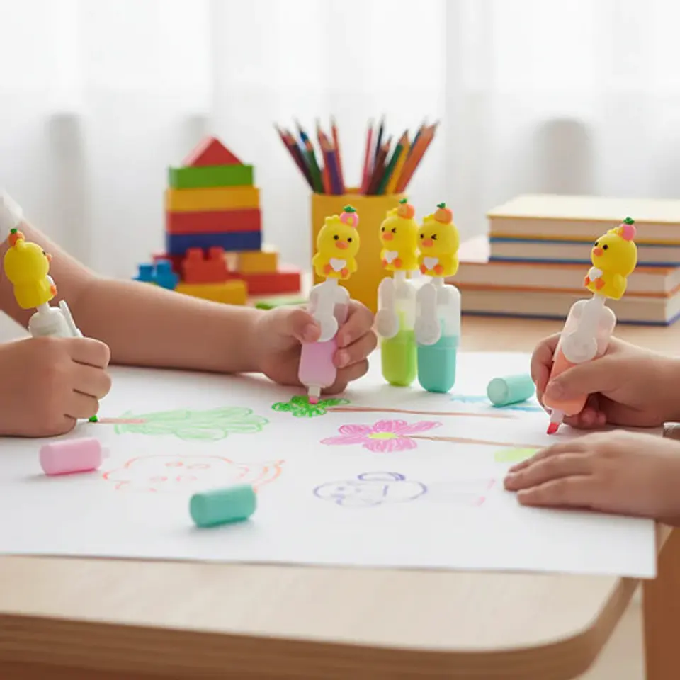 Marcador Resaltador Infantil Pollitos Estuche X6 Sorpresas 2