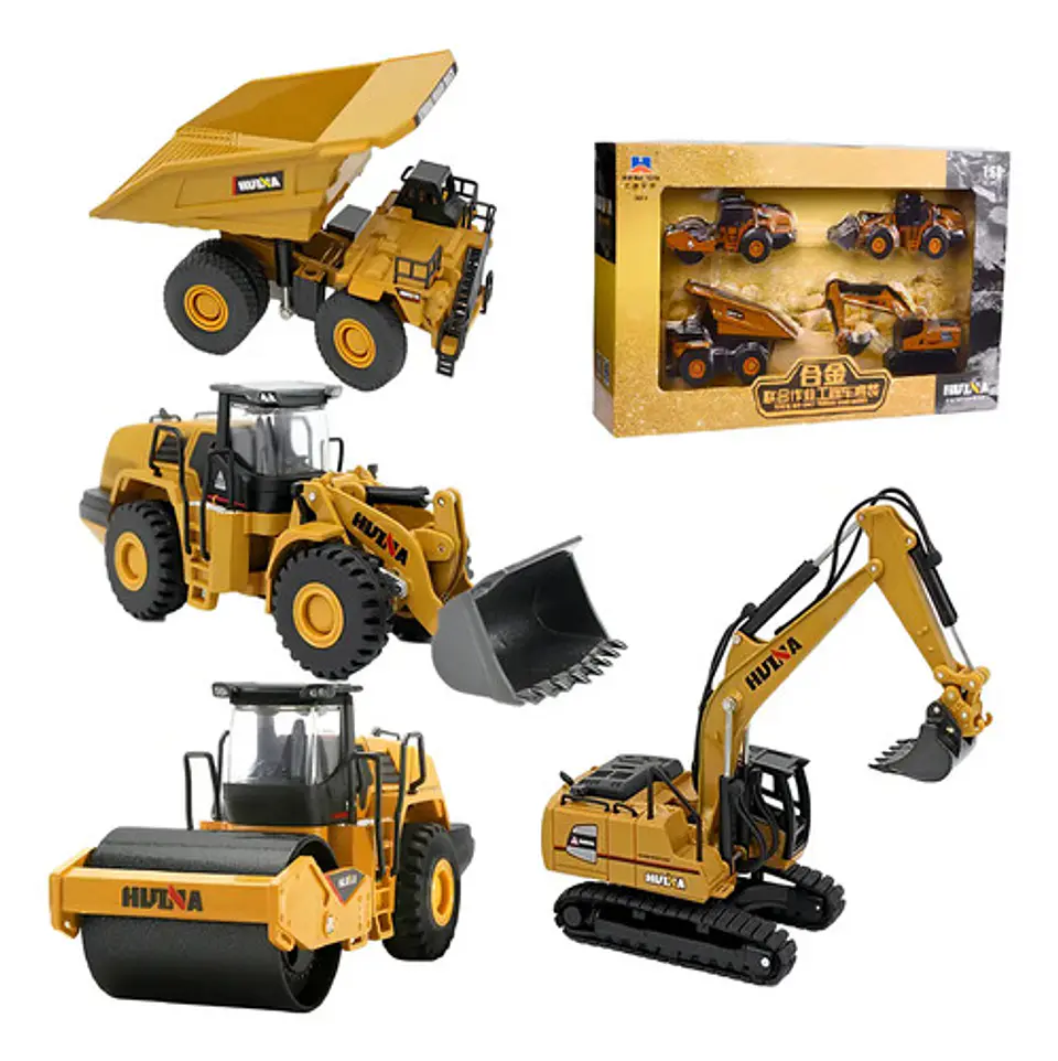 Maquinas De Coleccion X4 Escala Metalica Excavadora Volqueta Color Amarillo 1