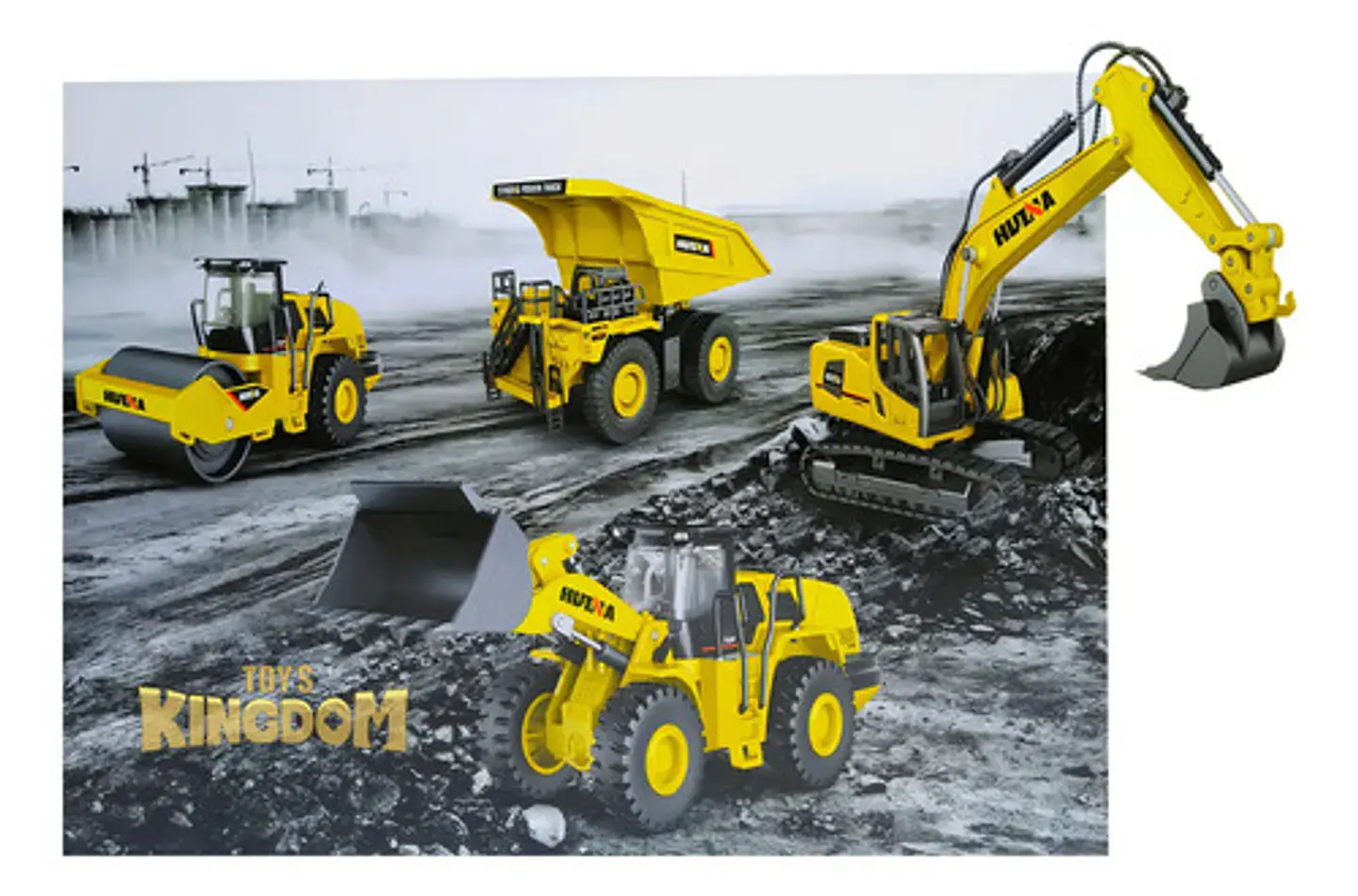 Maquinas De Coleccion X4 Escala Metalica Excavadora Volqueta Color Amarillo 2