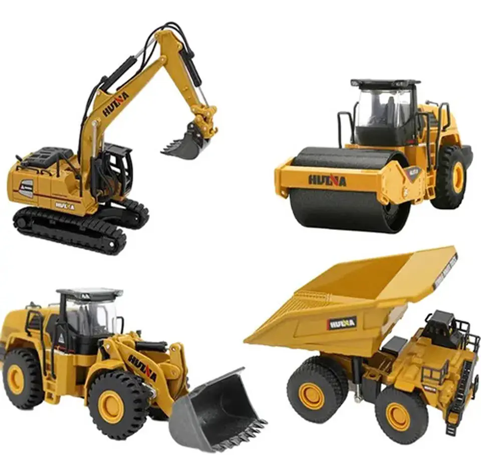 Maquinas De Coleccion X4 Escala Metalica Excavadora Volqueta Color Amarillo 7