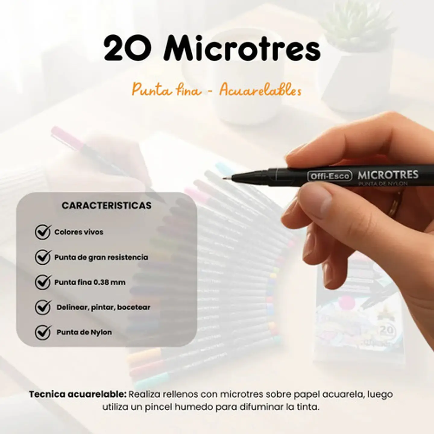 Marcadores Micropuntas Offi-esco Acuarelables Punta Fina X20 3
