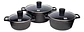 Juego De 3 Ollas Aluminio Negras Con Tapas De Vidrio Cocina - Miniatura 1