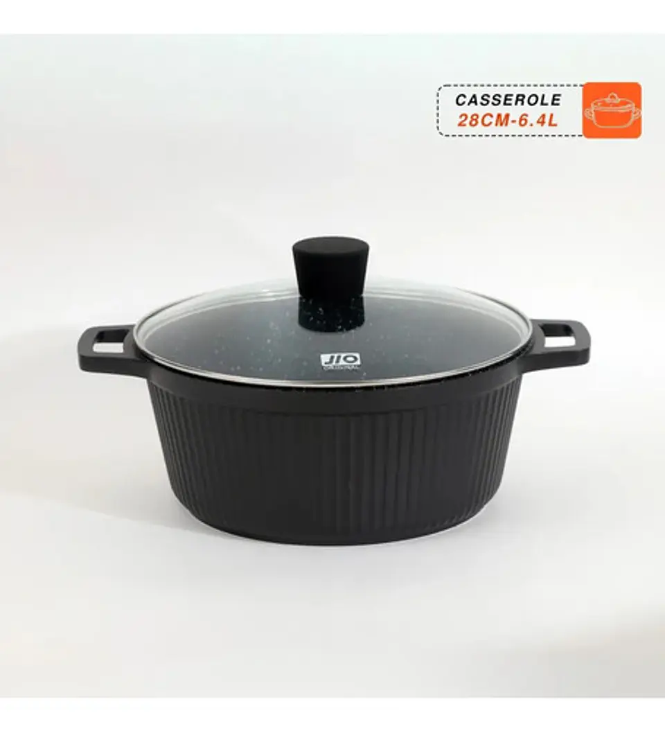 Juego De 3 Ollas Aluminio Negras Con Tapas De Vidrio Cocina 5