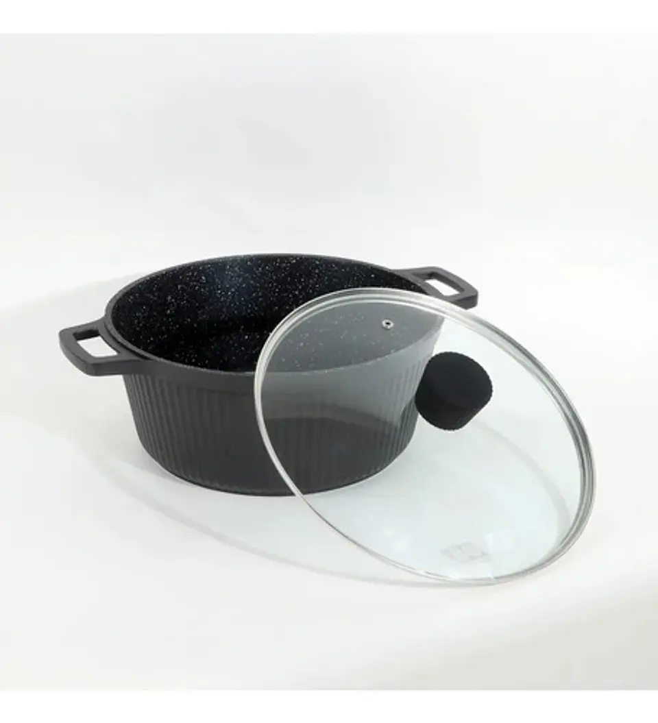 Juego De 3 Ollas Aluminio Negras Con Tapas De Vidrio Cocina 9
