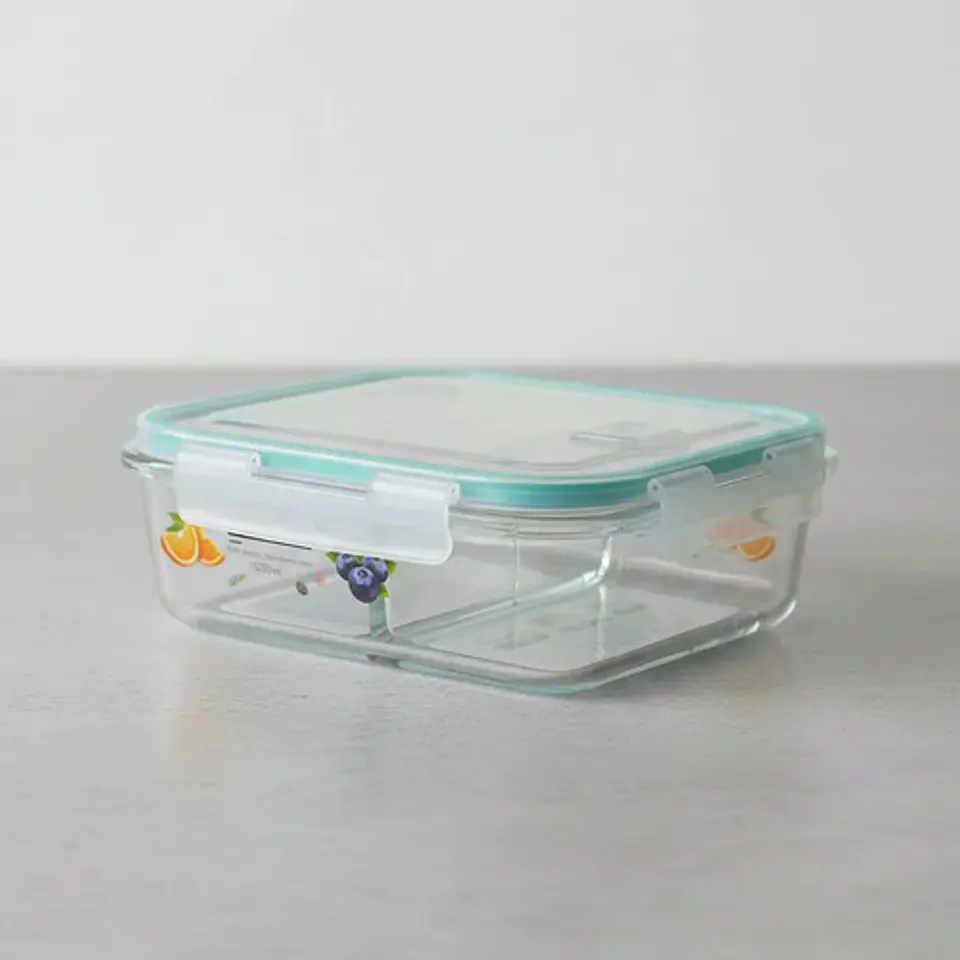 Portacomida Hermético De Vidrio Rectangular Con 3 Divisiones Agua 3