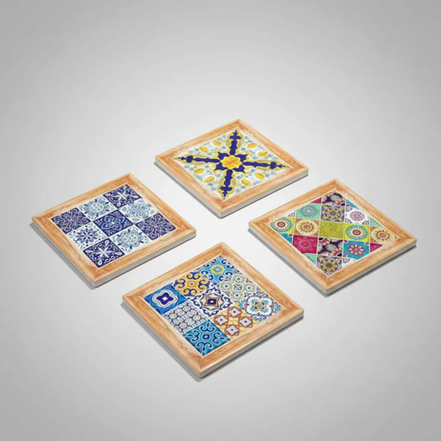 Set De 4 Posavasos Cuadrados De Cerámica Con Diseño Mosaico 1