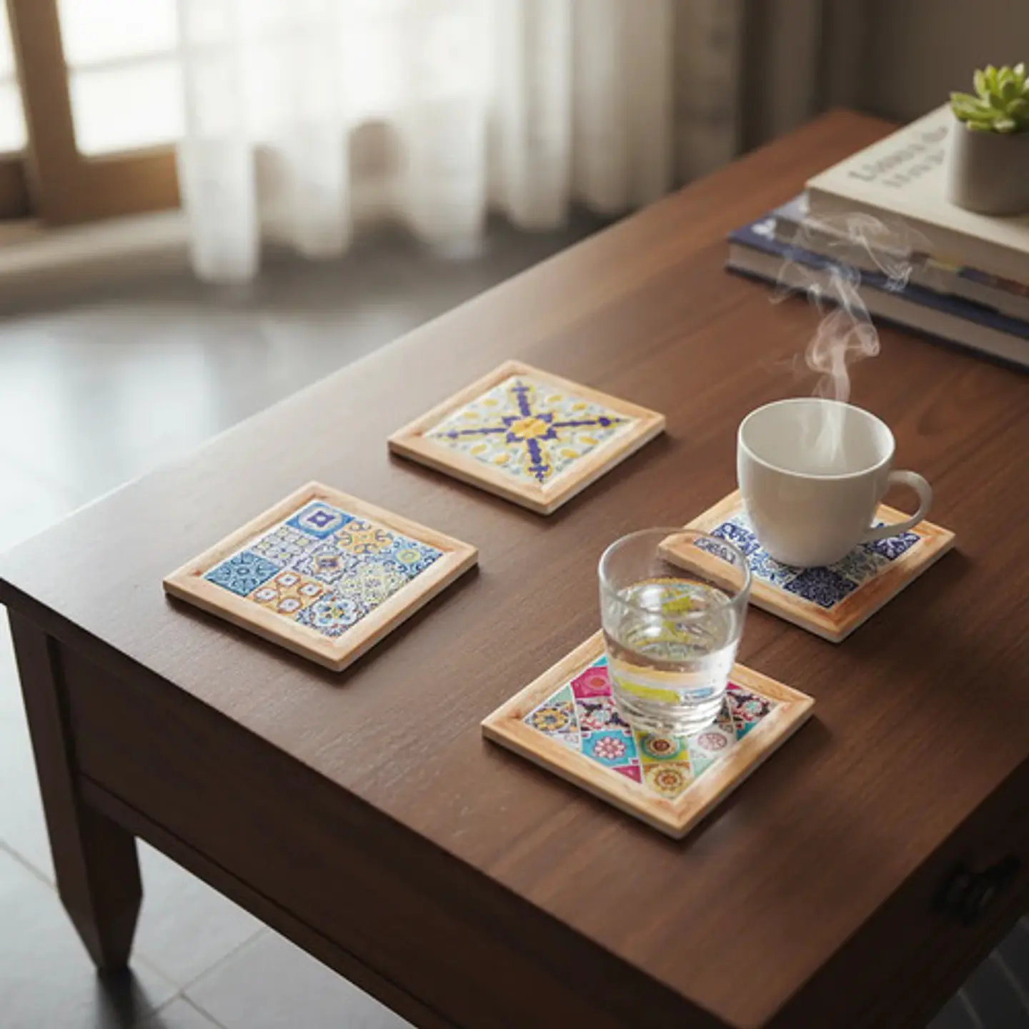 Set De 4 Posavasos Cuadrados De Cerámica Con Diseño Mosaico 2