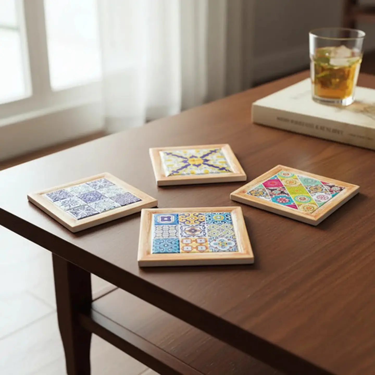 Set De 4 Posavasos Cuadrados De Cerámica Con Diseño Mosaico 3