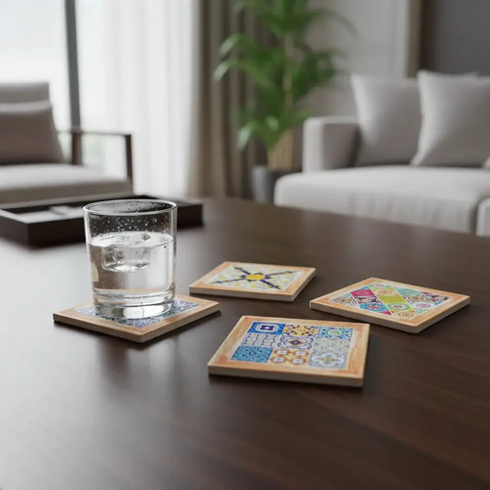 Set De 4 Posavasos Cuadrados De Cerámica Con Diseño Mosaico 5