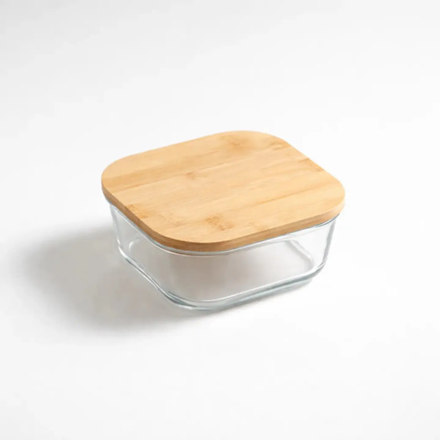 Recipiente Cuadrado De Vidrio Con Tapa De Bambú 15x15cm 1