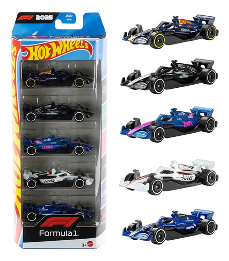 Paquete de trolebuses Hot Wheels C/ 5, edición F1 de Fórmula 1, color Mattel JLN11, F1 2025 1