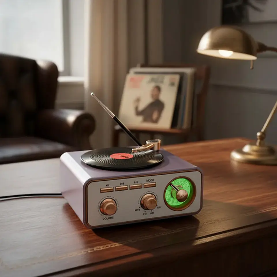 Parlante Bluetooth Portátil Diseño Tocadiscos Vintage Oro Ro 3