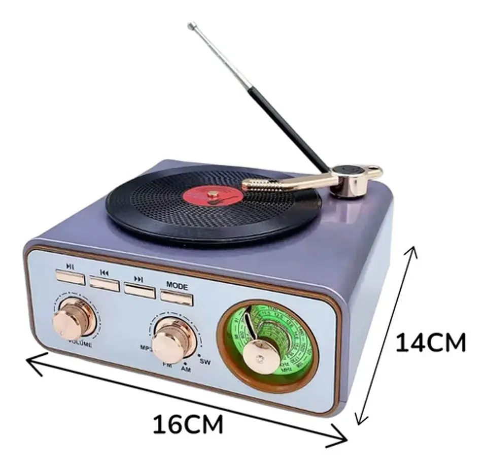 Parlante Bluetooth Portátil Diseño Tocadiscos Vintage Oro Ro 4