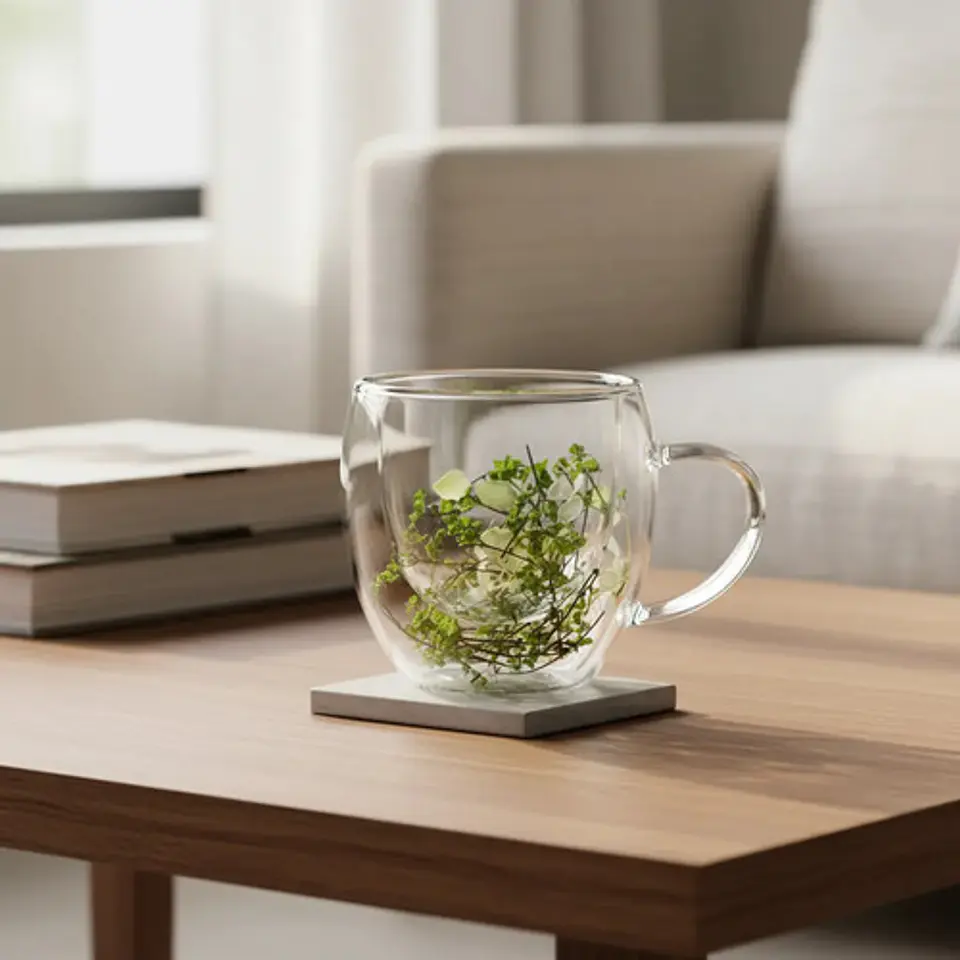 Taza Pocillo Vidrio Doblepared 250ml Hojas Decoratico Regalo 2